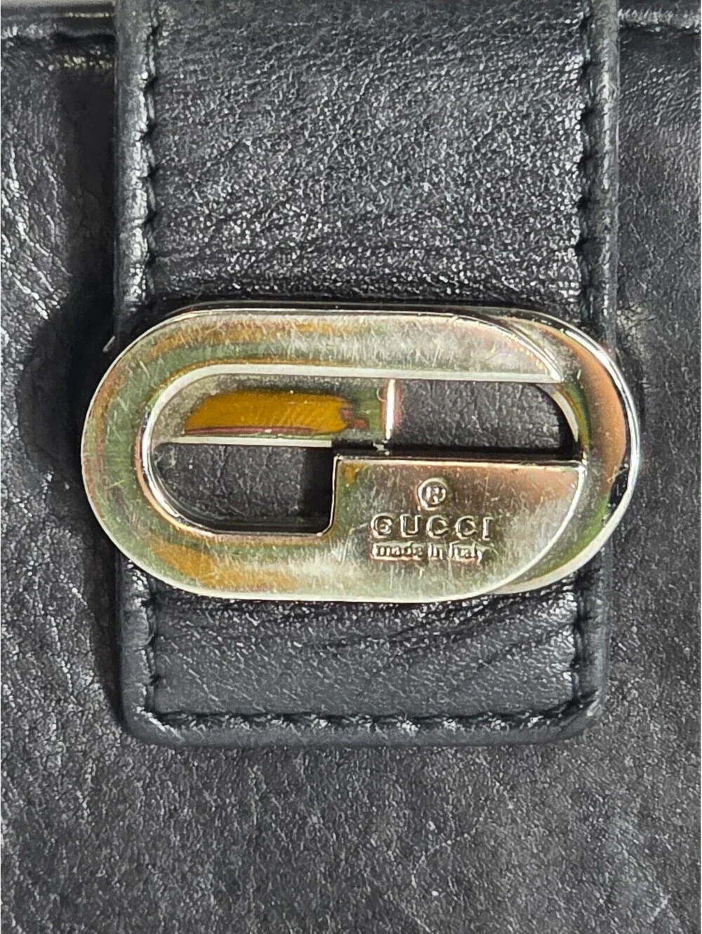 Authentic Gucci Vintage Black Leather Bifold Wallet - Silver Hardware